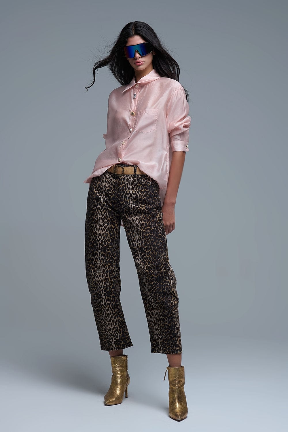 Q2 Women's Blouse Silky Loose Shirt With Button Medley In Pink