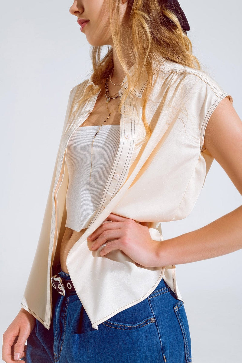 Q2 Women's Blouse Sleeveless Blouse With Pollo Collar In Beige