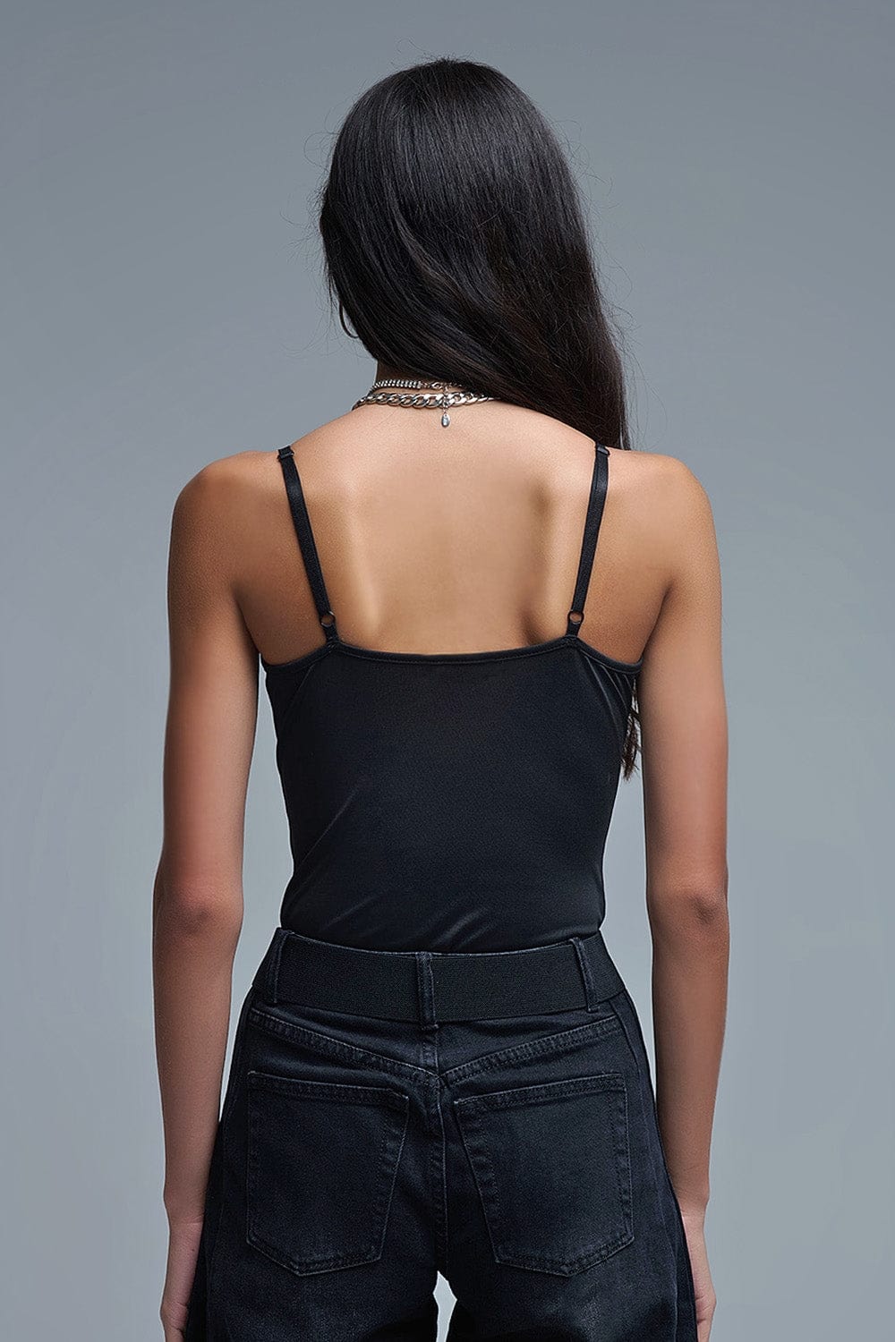 Q2 Women's Blouse Slimming Beaded Party Body Suit In Black