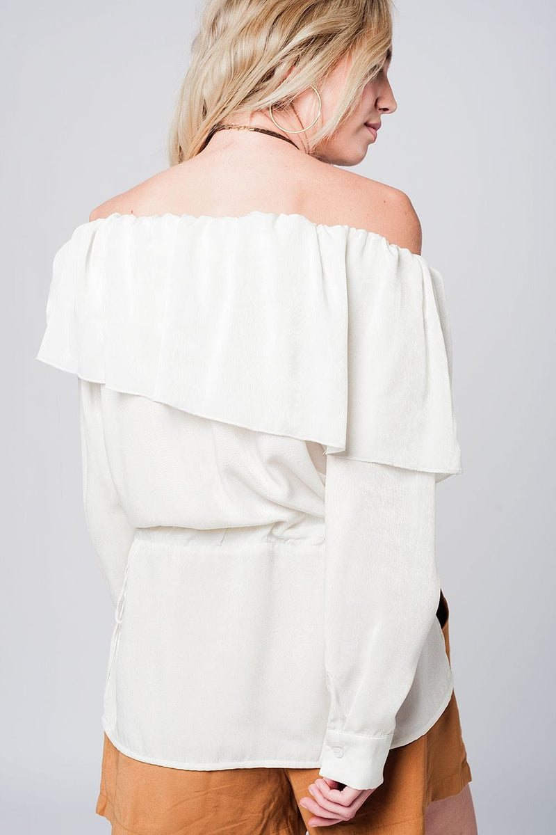 Q2 Women's Blouse Soft beige blouse with drawstring