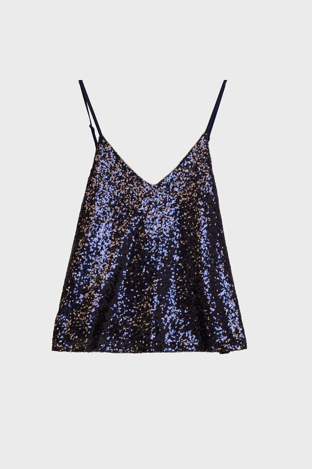 Q2 Women's Blouse Spaguetti Strap Top With Deep V-Neckline In Navy Sequins