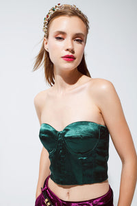 Q2 Women's Blouse Strapless Corset Style Top In Emerald Green