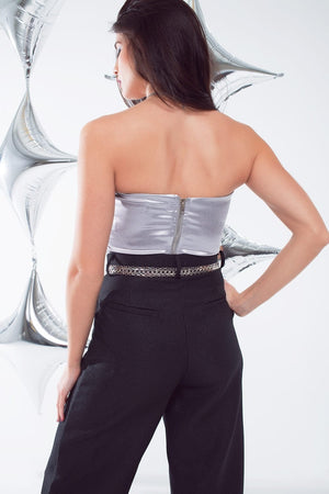 Q2 Women's Blouse Strapless Corset Style Top In  Silver