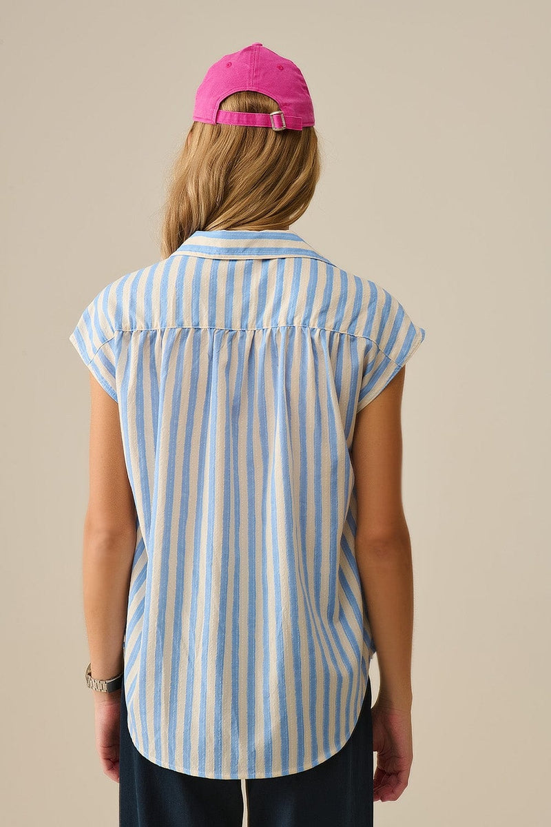 Q2 Women's Blouse Striped Dropped Sleeves Blouse In Blue