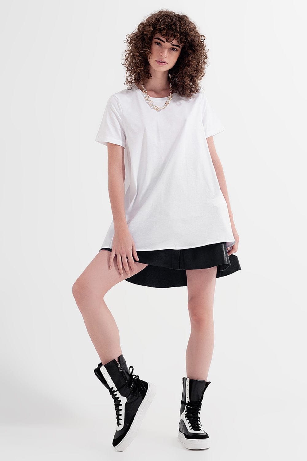 Q2 Women's Blouse T Shirt Dress in White