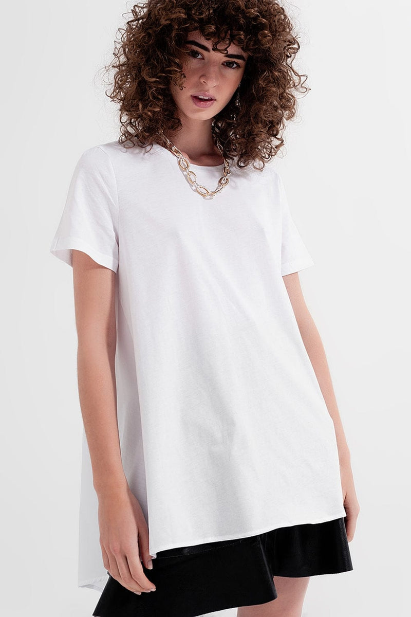 Q2 Women's Blouse T Shirt Dress in White