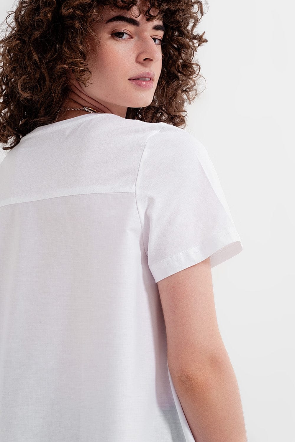 Q2 Women's Blouse T Shirt Dress in White