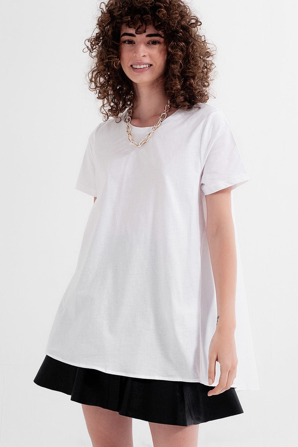 Q2 Women's Blouse T Shirt Dress in White