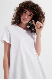 Q2 Women's Blouse T Shirt Dress in White