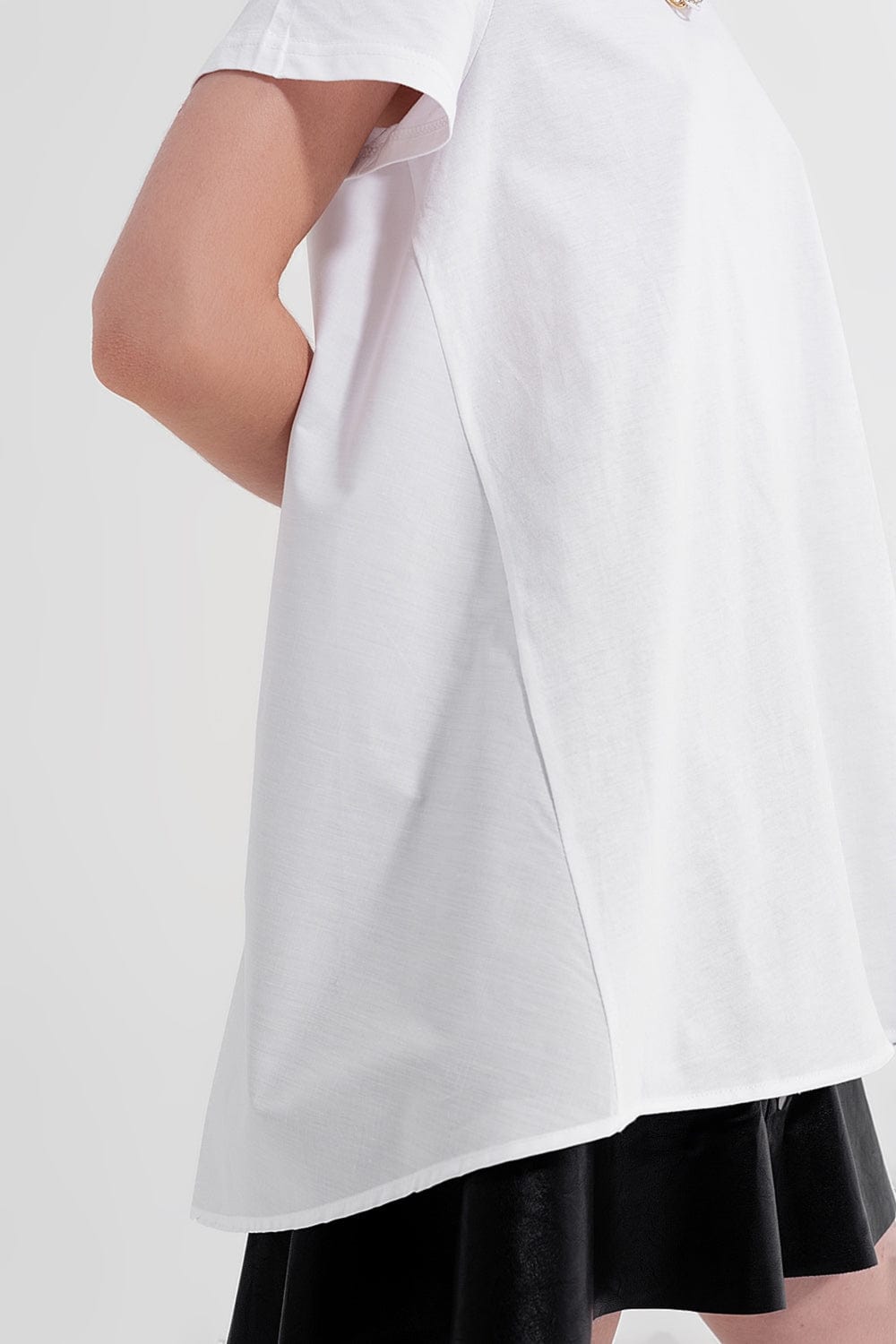 Q2 Women's Blouse T Shirt Dress in White