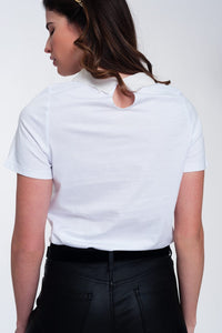 Q2 Women's Blouse T-Shirt with Collar Detail in White