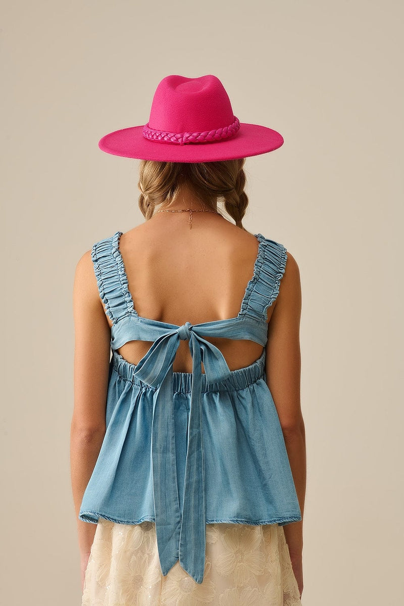 Q2 Women's Blouse Tencel Fabric Top With Rouched Straps In Blue