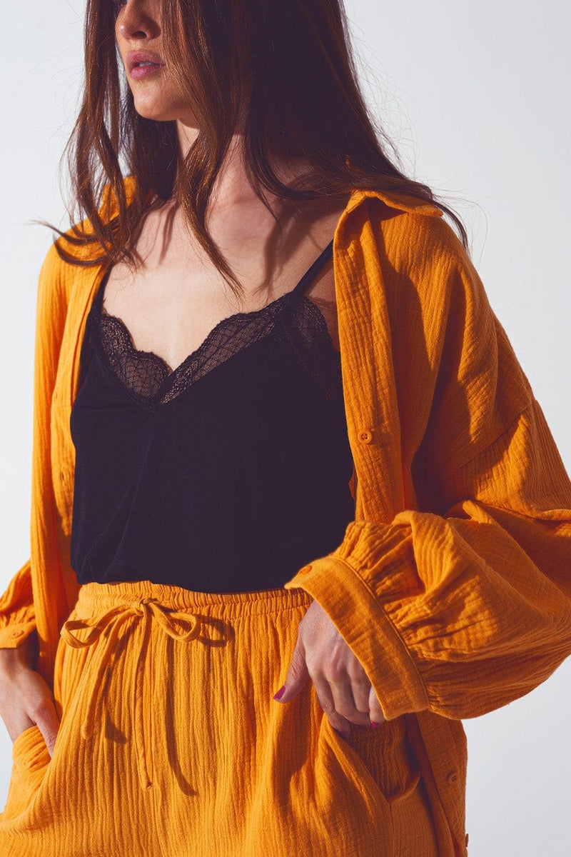 Q2 Women's Blouse Textured Loose Fit Shirt in Orange