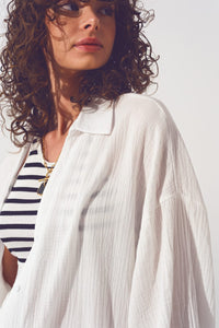 Q2 Women's Blouse Textured Loose Shirt in White