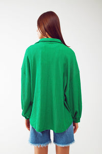 Q2 Women's Blouse Textured Shirt With Balloon Sleeves in Green