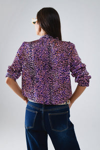 Q2 Women's Blouse Tie At The Neck Animal Print Purple Blouse