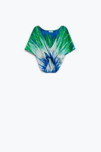 Q2 Women's Blouse Tie-Dye Crossed At Front With V-Neck