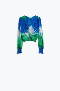 Q2 Women's Blouse Tie-Dye Longsleeve Top Crossed In The Front