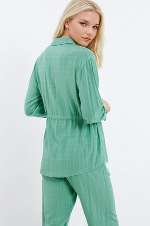 Q2 Women's Blouse Tie Waist Long Sleeve Shirt In Green