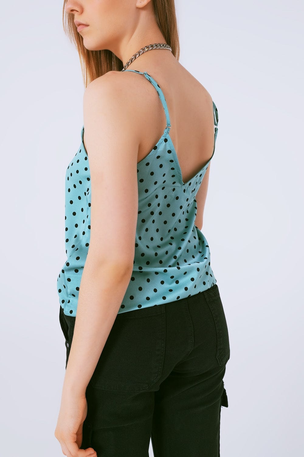 Q2 Women's Blouse Top In Polka Dot Green