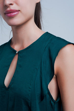 Q2 Women's Blouse Top with Ruffles in Dark Green