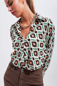 Q2 Women's Blouse Twist Front Cropped Shirt in Green