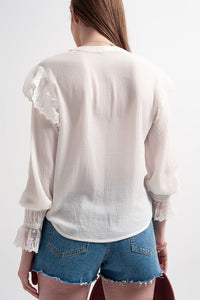 Q2 Women's Blouse Volume Sleeve Blouse with Cuff Sleeve in Oyster