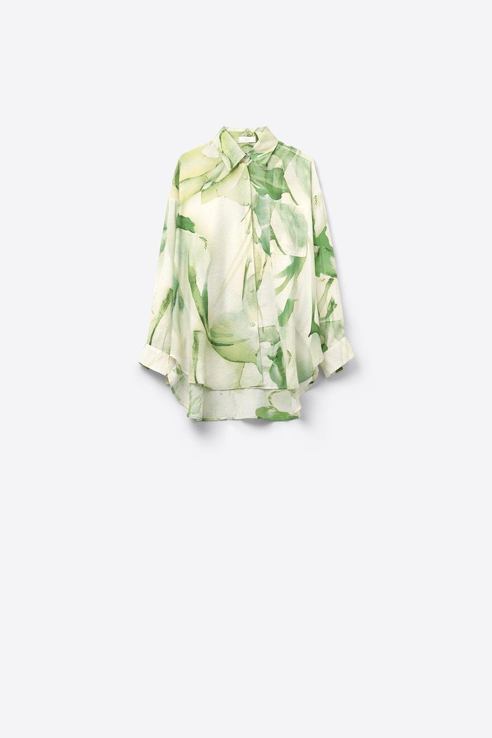Q2 Women's Blouse Watercolor Print Button-Down Blouse In Green