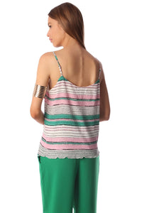 Q2 Women's Blouse White cami top with horizontal stripe