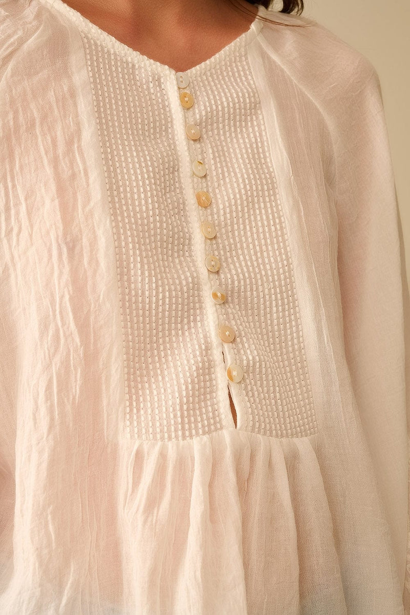 Q2 Women's Blouse White Chiffon Blouse With Embroidery On The Sleeves