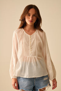 Q2 Women's Blouse White Chiffon Blouse With Embroidery On The Sleeves
