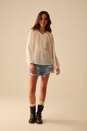 Q2 Women's Blouse White Chiffon Blouse With Embroidery On The Sleeves