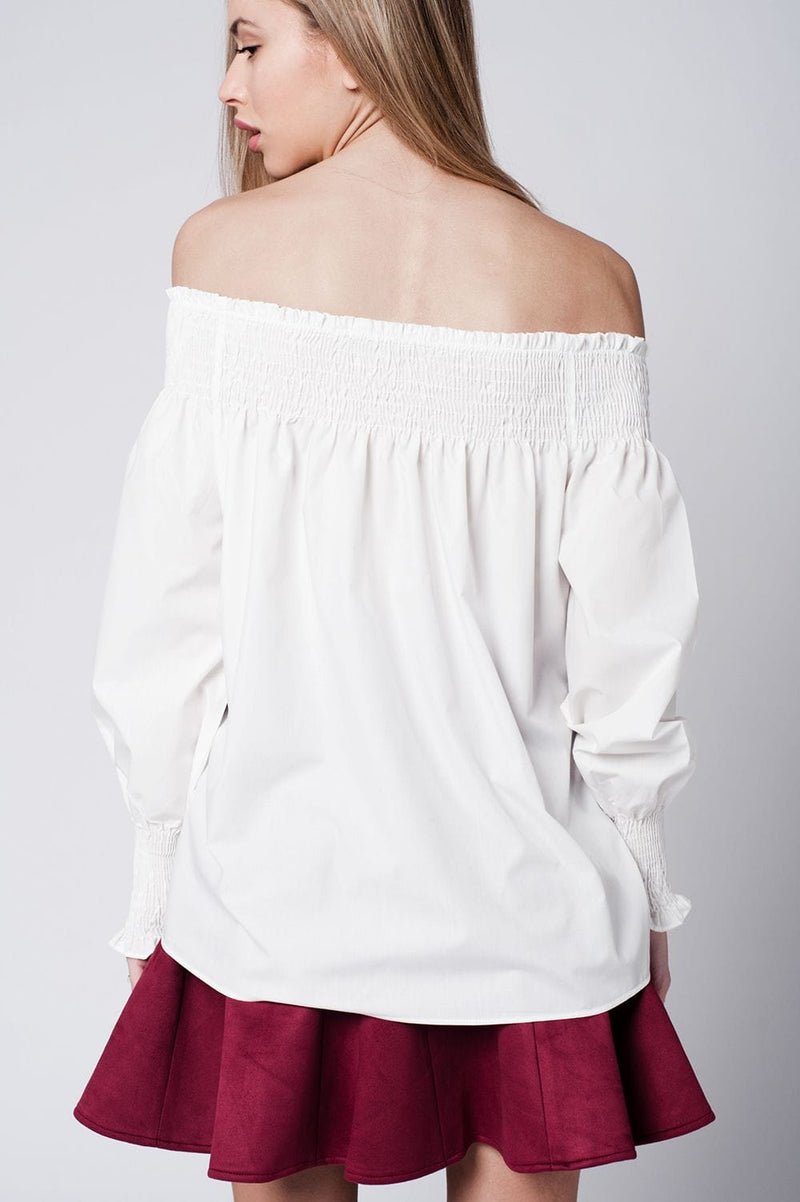 Q2 Women's Blouse White cold Poplin shoulder top