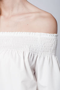 Q2 Women's Blouse White cold Poplin shoulder top