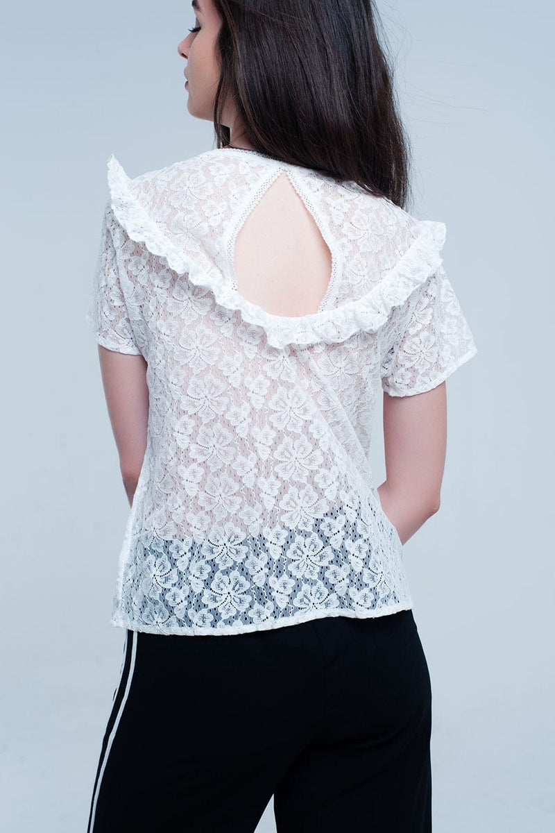 Q2 Women's Blouse White embroidered top
