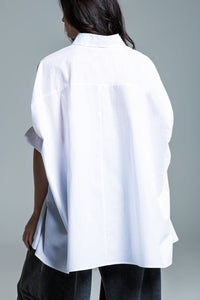 Q2 Women's Blouse White Oversized Blouse With Short Sleeves