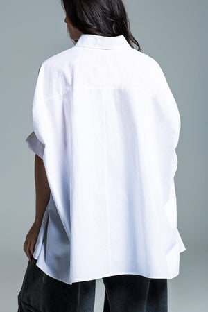 Q2 Women's Blouse White Oversized Blouse With Short Sleeves