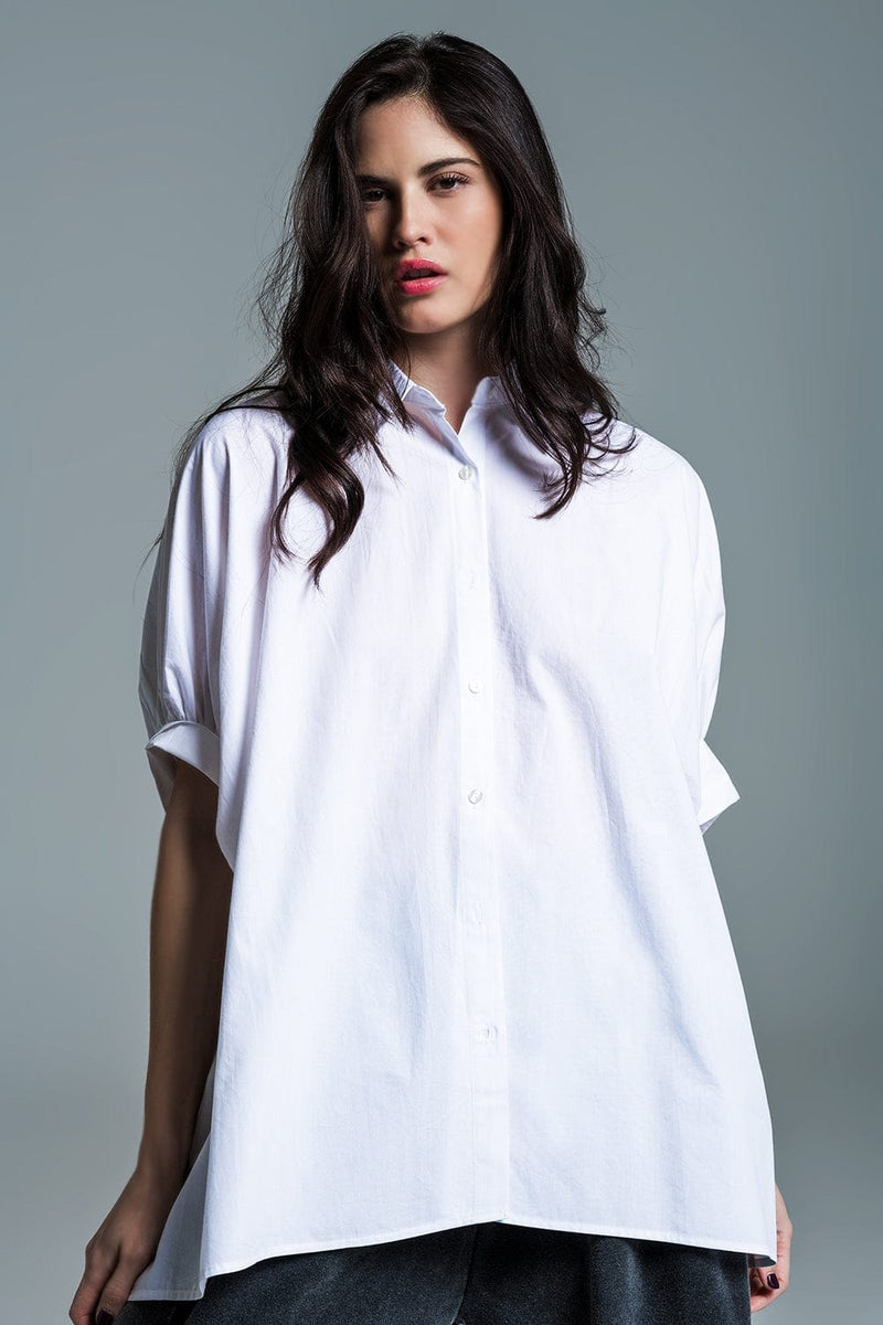 Q2 Women's Blouse White Oversized Blouse With Short Sleeves