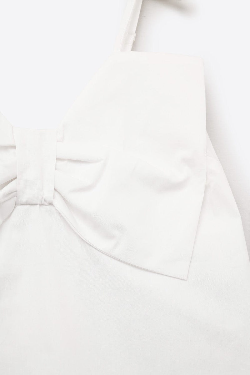 Q2 Women's Blouse White Poplin Crop Top With Bow Detail