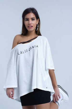 Q2 Women's Blouse White T-Shirt with California Logo