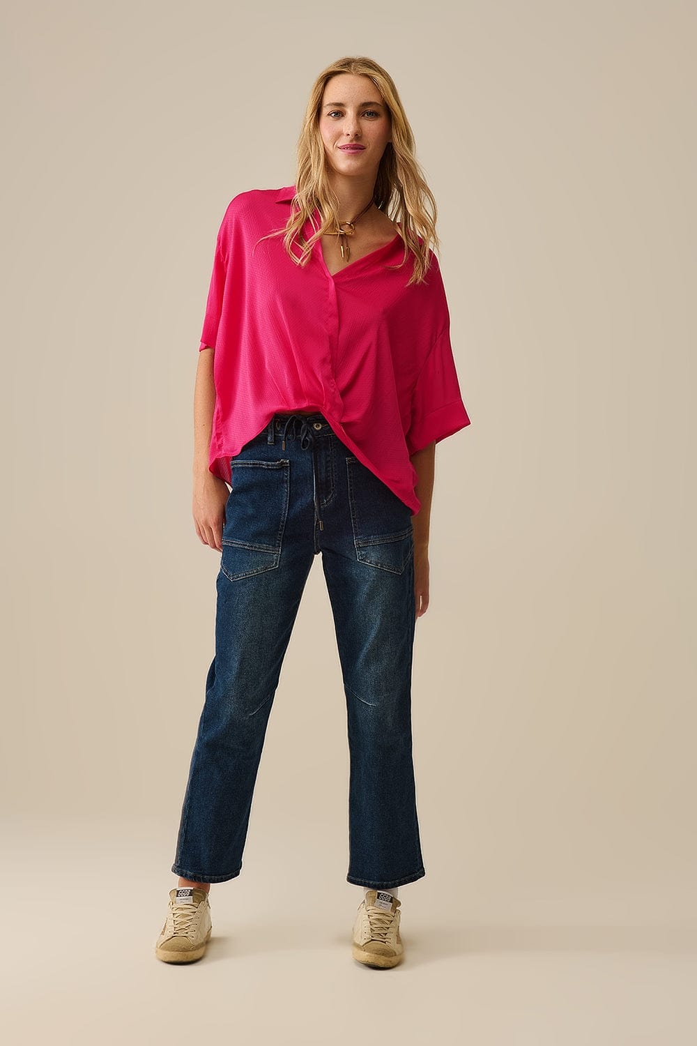 Q2 Women's Blouse Wrap Front Shirt In Fuchsia