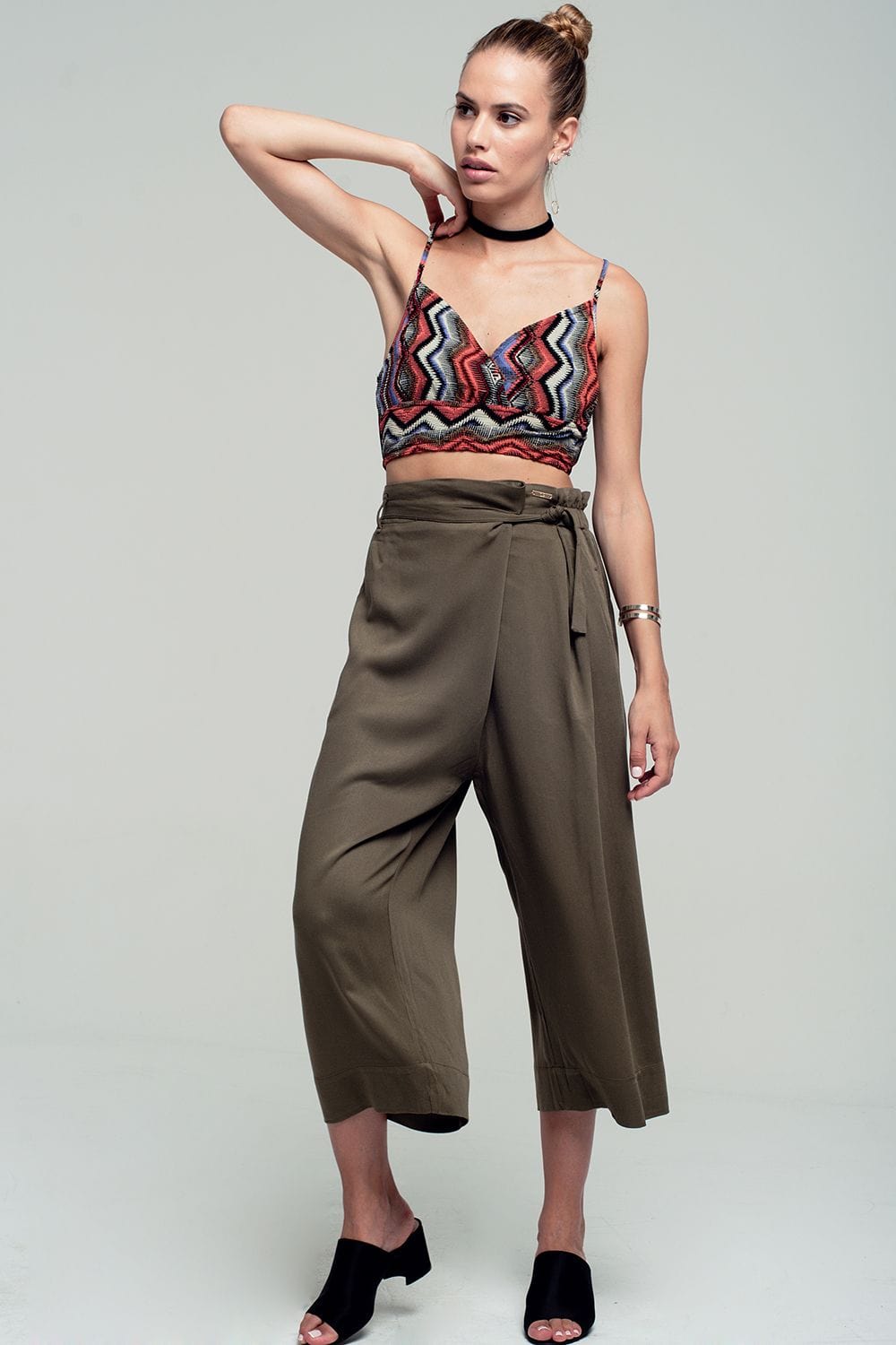 Q2 Women's Blouse Wrap geo-tribal printed crop top in red
