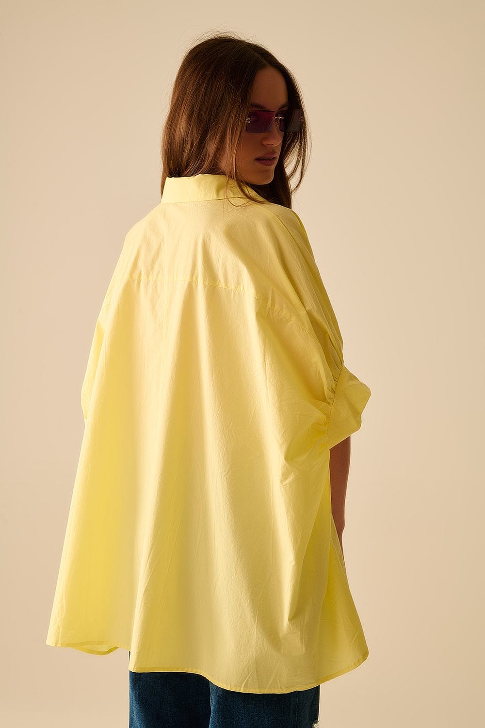 Q2 Women's Blouse Yellow Oversized Blouse With Short Sleeve