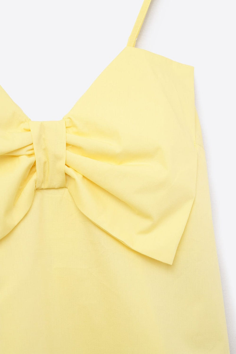 Q2 Women's Blouse Yellow Poplin Crop Top With Bow Detail