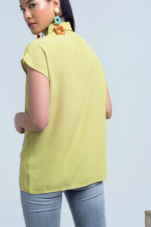 Q2 Women's Blouse Yellow shirt with mesh detail