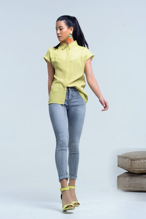 Q2 Women's Blouse Yellow shirt with mesh detail