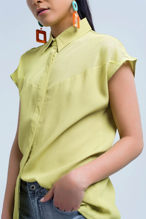 Q2 Women's Blouse Yellow shirt with mesh detail