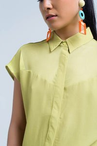 Q2 Women's Blouse Yellow shirt with mesh detail