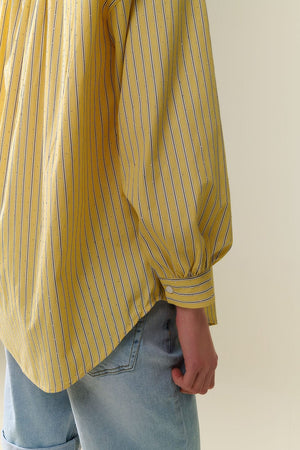 Q2 Women's Blouse Yellow Striped Poplin Shirt Embellished With Strass
