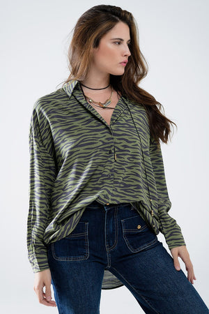 Q2 Women's Blouse Zebra Printed  Shirt In Green